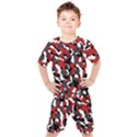 Black Red White Camouflage Pattern Kids  Tee and Shorts Set View1