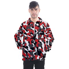 Black Red White Camouflage Pattern Men s Half Zip Pullover by SpinnyChairDesigns