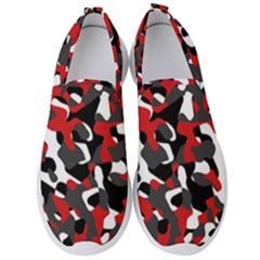 Black Red White Camouflage Pattern Men s Slip On Sneakers by SpinnyChairDesigns