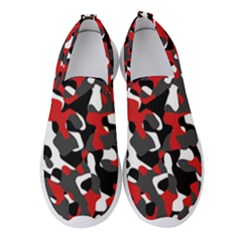 Black Red White Camouflage Pattern Women s Slip On Sneakers by SpinnyChairDesigns