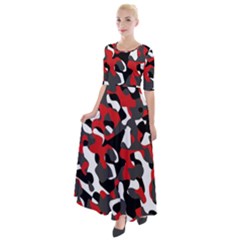 Black Red White Camouflage Pattern Half Sleeves Maxi Dress by SpinnyChairDesigns