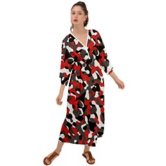 Black Red White Camouflage Pattern Grecian Style  Maxi Dress by SpinnyChairDesigns