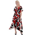 Black Red White Camouflage Pattern Cross Front Sharkbite Hem Maxi Dress View1