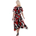 Black Red White Camouflage Pattern Cross Front Sharkbite Hem Maxi Dress View2