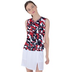 Black Red White Camouflage Pattern Women s Sleeveless Sports Top by SpinnyChairDesigns