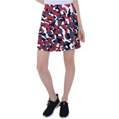 Black Red White Camouflage Pattern Tennis Skirt by SpinnyChairDesigns