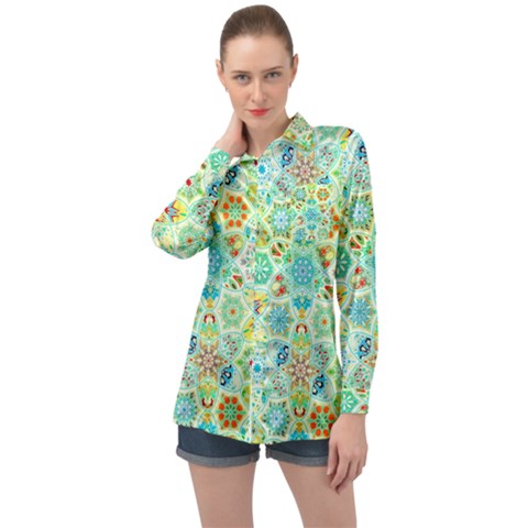 Bright Mosaic Long Sleeve Satin Shirt by ibelieveimages