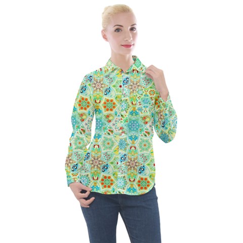 Bright Mosaic Women s Long Sleeve Pocket Shirt by ibelieveimages