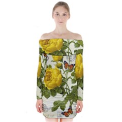 Yellow Roses Long Sleeve Off Shoulder Dress by ibelieveimages