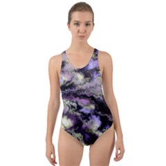 Purple Yellow Marble Cut-out Back One Piece Swimsuit by ibelieveimages