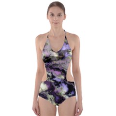 Purple Yellow Marble Cut-out One Piece Swimsuit by ibelieveimages