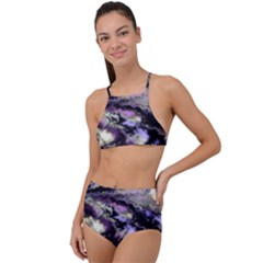 Purple Yellow Marble High Waist Tankini Set by ibelieveimages