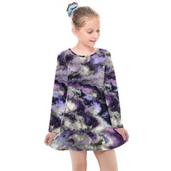 Purple Yellow Marble Kids  Long Sleeve Dress