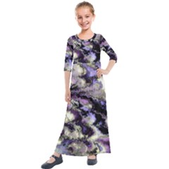 Purple Yellow Marble Kids  Quarter Sleeve Maxi Dress by ibelieveimages