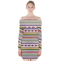 Bright Tribal Long Sleeve Off Shoulder Dress by ibelieveimages