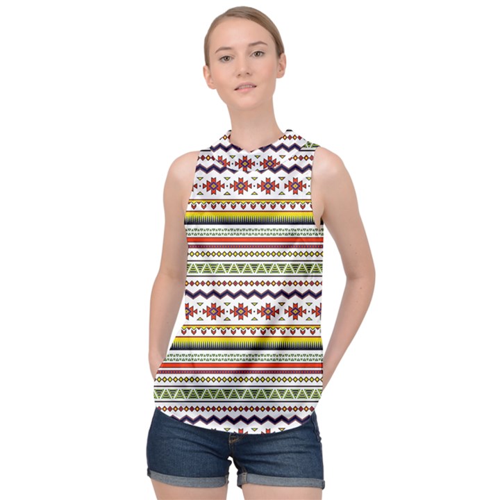 Bright Tribal High Neck Satin Top