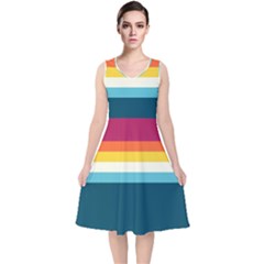 70s Vintage Stripes V-neck Midi Sleeveless Dress  by tmsartbazaar