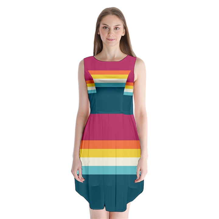 70s Vintage Stripes Sleeveless Chiffon Dress  