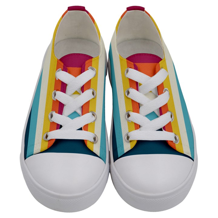 70s Vintage Stripes Kids  Low Top Canvas Sneakers