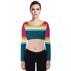 70s Vintage Stripes Velvet Long Sleeve Crop Top by tmsartbazaar