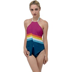 70s Vintage Stripes Go With The Flow One Piece Swimsuit by tmsartbazaar