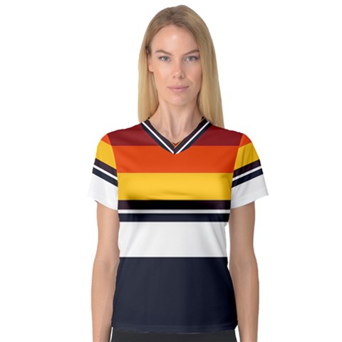 Retro Sunset V-neck Sport Mesh Tee by tmsartbazaar