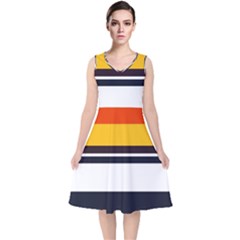 Retro Sunset V-neck Midi Sleeveless Dress  by tmsartbazaar