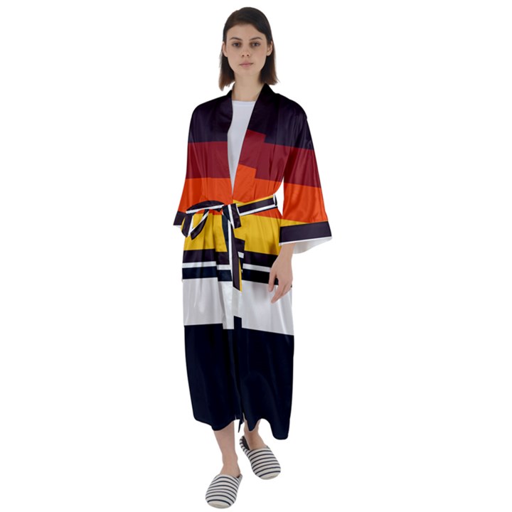 Retro Sunset Maxi Satin Kimono