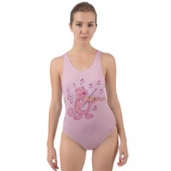 Cat With Violin Cut-out Back One Piece Swimsuit by sifis