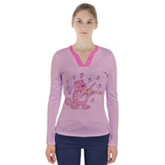 Cat With Violin V-neck Long Sleeve Top by sifis