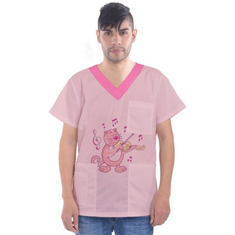 Cat With Violin Men s V-neck Scrub Top by sifis