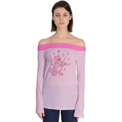 Cat With Violin Off Shoulder Long Sleeve Top by sifis