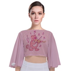 Cat With Violin Tie Back Butterfly Sleeve Chiffon Top by sifis