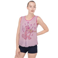 Cat With Violin Bubble Hem Chiffon Tank Top