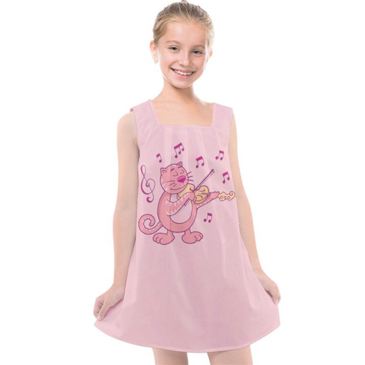 Cat With Violin Kids  Cross Back Dress