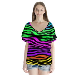 Colorful Zebra V-neck Flutter Sleeve Top by Angelandspot