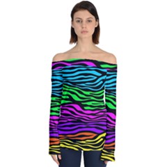 Colorful Zebra Off Shoulder Long Sleeve Top by Angelandspot