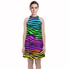 Colorful Zebra Velvet Halter Neckline Dress 