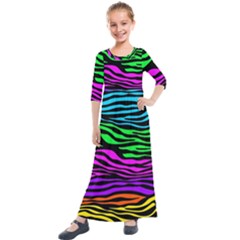 Colorful Zebra Kids  Quarter Sleeve Maxi Dress