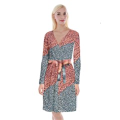 Gravel Print Pattern Texture Long Sleeve Velvet Front Wrap Dress