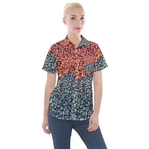 Gravel Print Pattern Texture Women s Short Sleeve Pocket Shirt by dflcprintsclothing