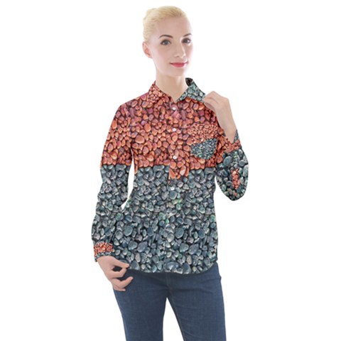 Gravel Print Pattern Texture Women s Long Sleeve Pocket Shirt by dflcprintsclothing