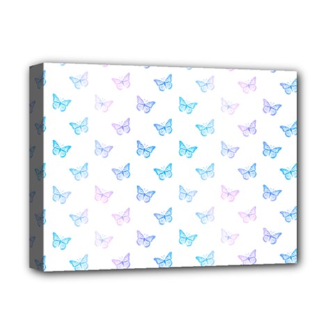 Light Blue Pink Butterflies Pattern Deluxe Canvas 16  X 12  (stretched)  by SpinnyChairDesigns