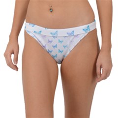 Light Blue Pink Butterflies Pattern Band Bikini Bottom by SpinnyChairDesigns