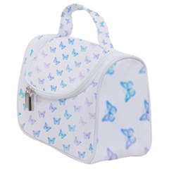 Light Blue Pink Butterflies Pattern Satchel Handbag by SpinnyChairDesigns