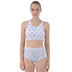 Light Blue Pink Butterflies Pattern Racer Back Bikini Set by SpinnyChairDesigns