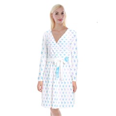 Light Blue Pink Butterflies Pattern Long Sleeve Velvet Front Wrap Dress by SpinnyChairDesigns