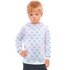 Light Blue Pink Butterflies Pattern Kids  Hooded Pullover by SpinnyChairDesigns