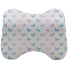 Light Blue Pink Butterflies Pattern Head Support Cushion by SpinnyChairDesigns