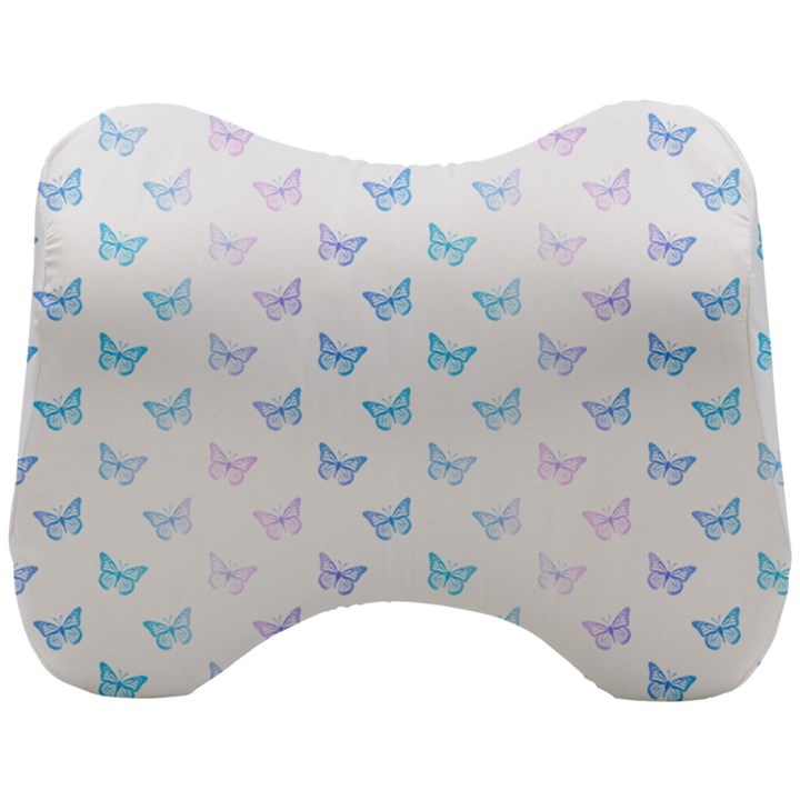 Light Blue Pink Butterflies Pattern Head Support Cushion